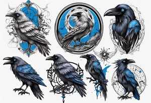 Dark raven with blue eyes tattoo idea