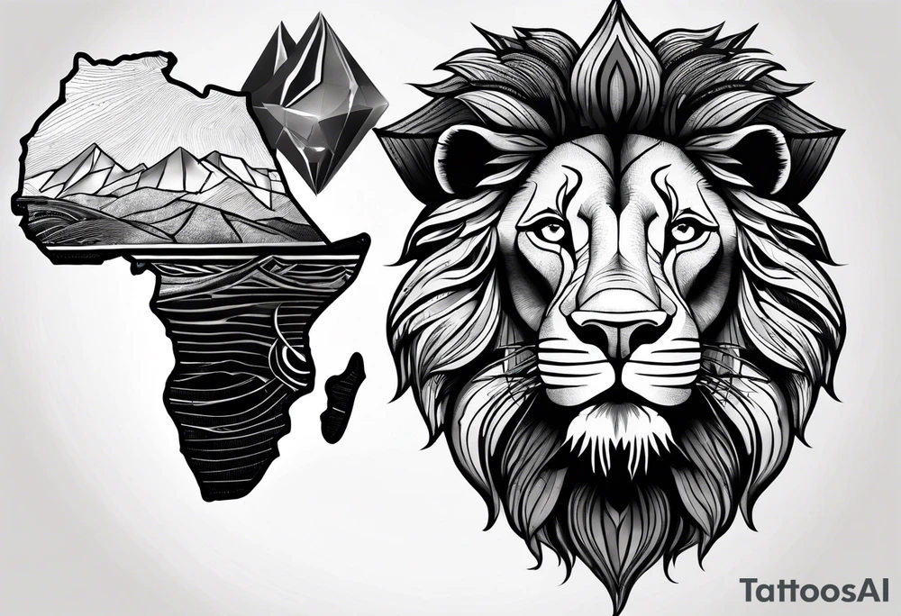 Africa continent shape with a detailed roaring lion face filling the inside tattoo idea