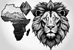 Africa continent shape with a detailed roaring lion face filling the inside tattoo idea