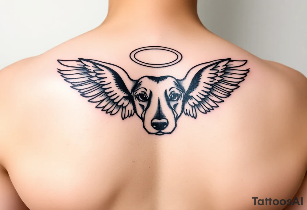 Dachshund ears with wings and halo tattoo idea
