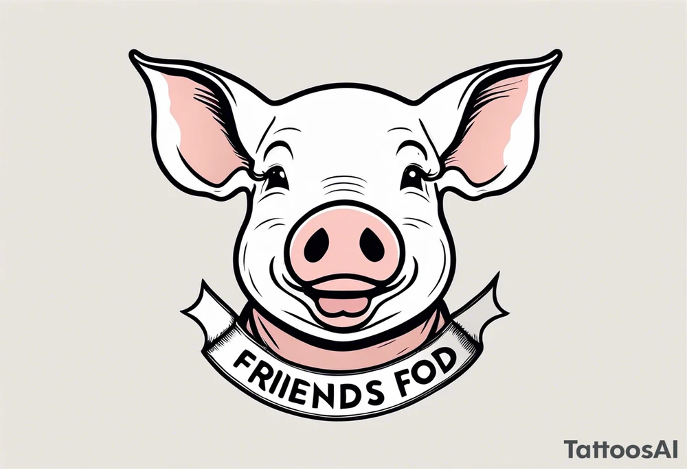 simple drawing of piglet or pig with text: "Friends. Not Food" included tattoo idea