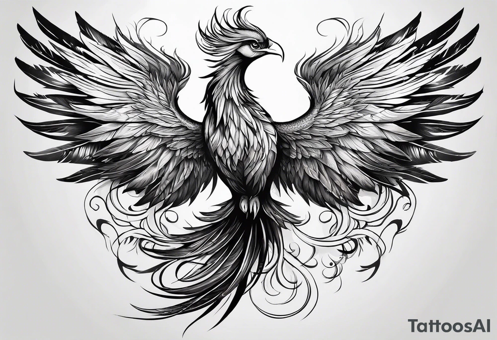 phoenix with extra long tail feathers tattoo idea