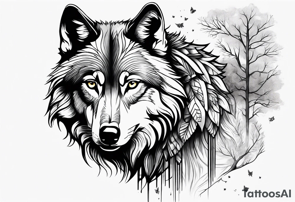 High contrast wolf tattoo idea