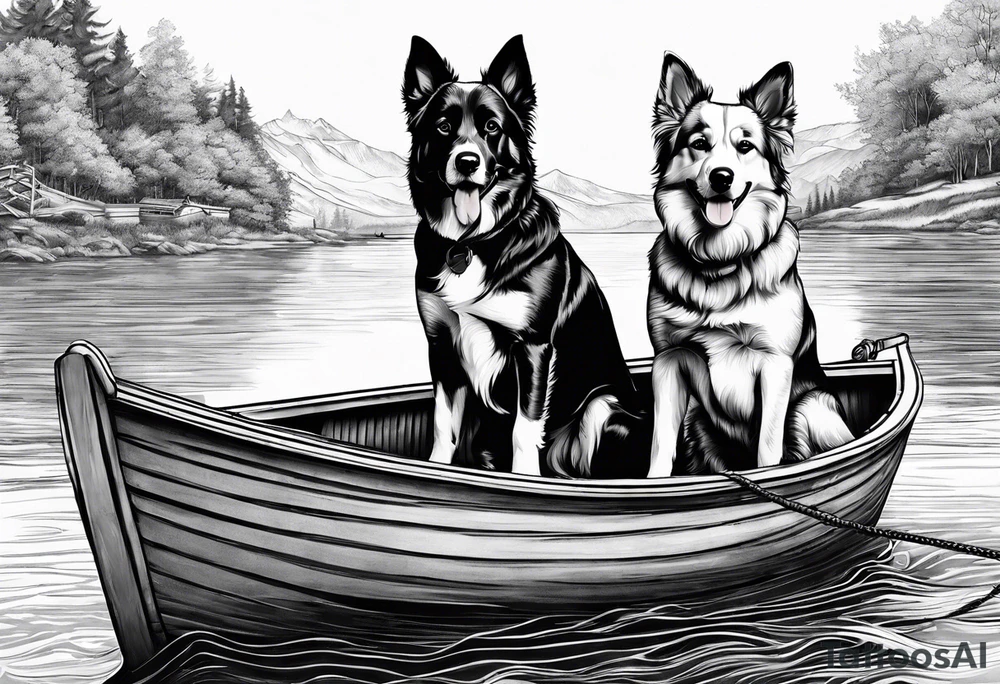 two dogs in a boat. The name on the boat is McNamara tattoo idea
