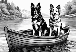 two dogs in a boat. The name on the boat is McNamara tattoo idea