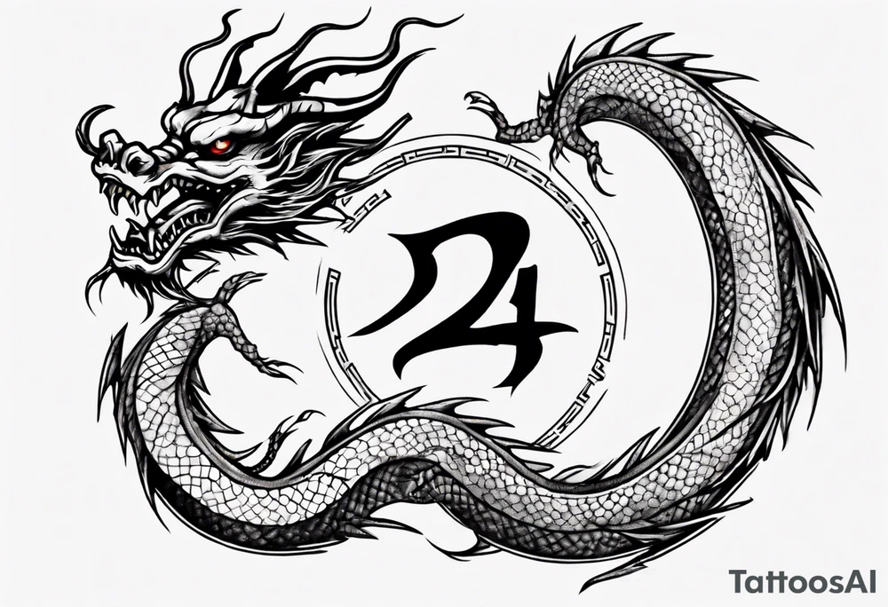 Number 24 with a Chinese dragon around it tattoo idea