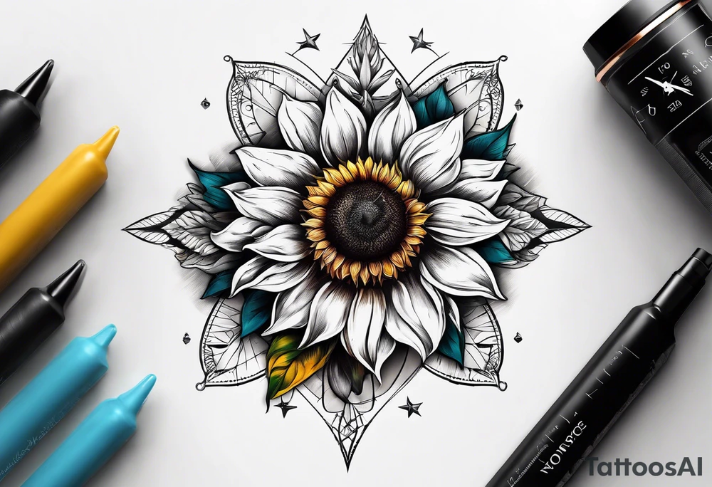 Sunflower next to a compass tattoo idea