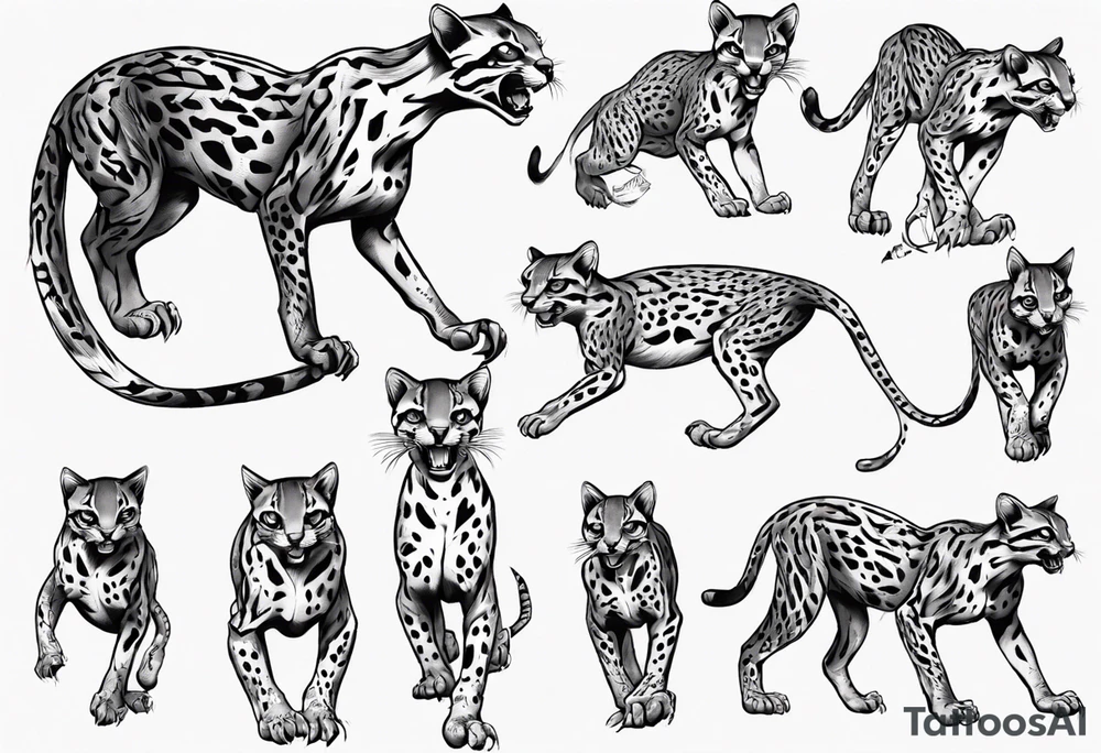 cybernetic ocelot full body roar tattoo idea