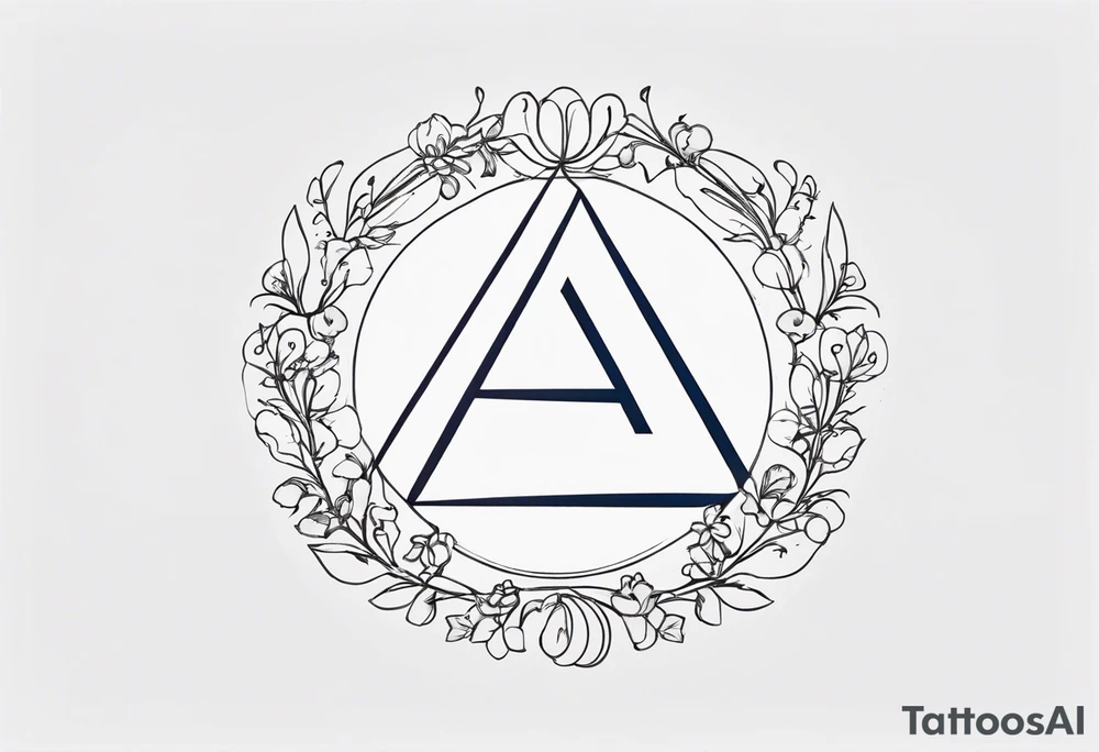 A greek letter delta, inside an ornamental circle. The circle is made from elements of chain, rope, flowers. Simplistic and subtle style. tattoo idea