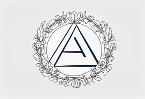 A greek letter delta, inside an ornamental circle. The circle is made from elements of chain, rope, flowers. Simplistic and subtle style. tattoo idea