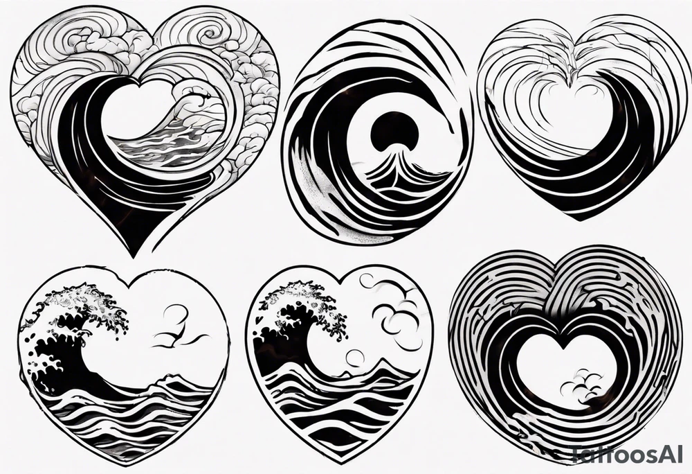 heart which is also a Japanese wave painting tattoo idea