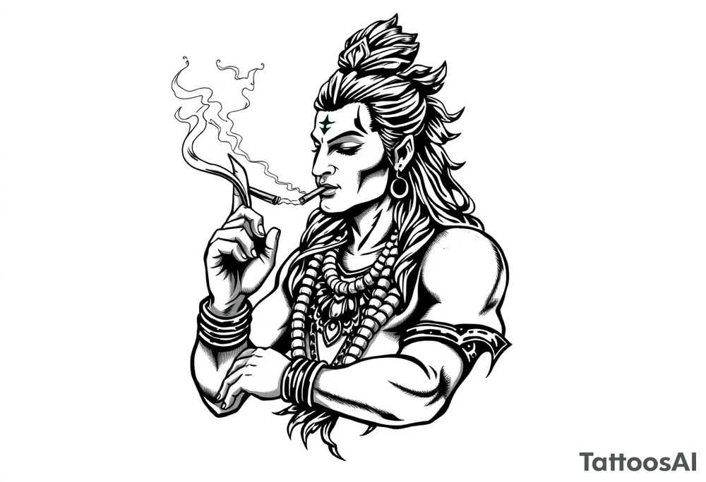 Shiva smoking a joint with one hand and spraying with another hand tattoo idea