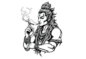 Shiva smoking a joint with one hand and spraying with another hand tattoo idea