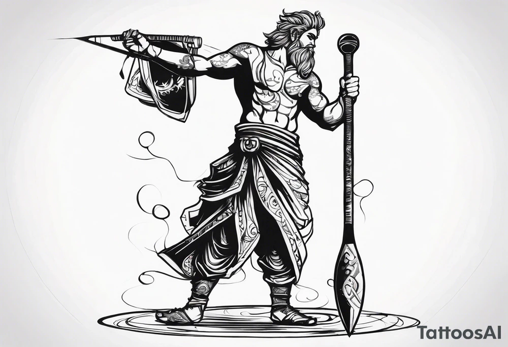full body drawing of a giant holding a club tattoo idea