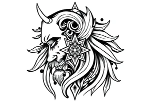 long shaman style mytical bold line with rhyme tattoo idea