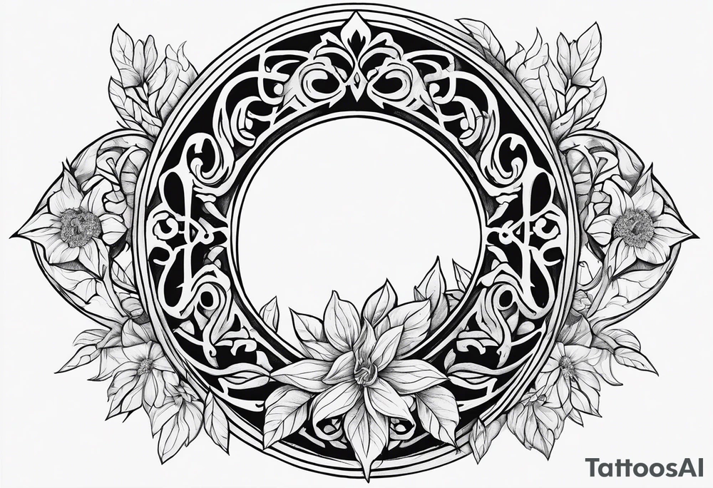 Lord of the rings with floral design tattoo idea
