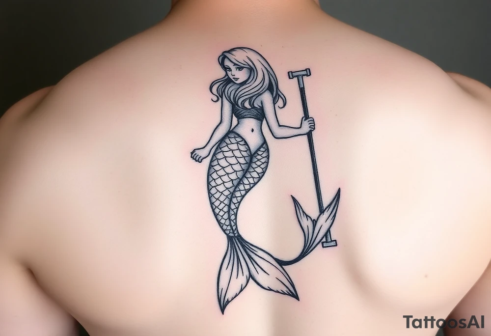 Mermaid with crutches tail tattoo idea