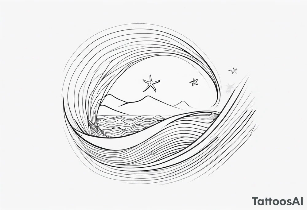 One single line Wave and starfish tattoo idea