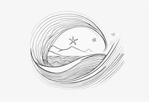 One single line Wave and starfish tattoo idea