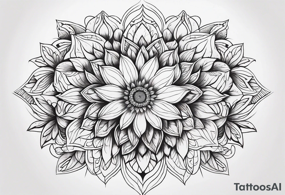 Mandala, botanical, flowers, negative space tattoo idea
