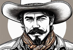 Cowboy at cross with handlebar mustache tattoo idea