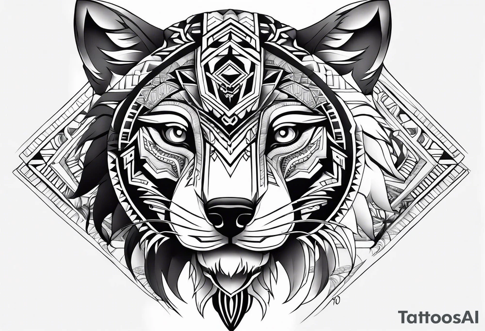 aztec jaguar + wolf sleeve tattoo idea