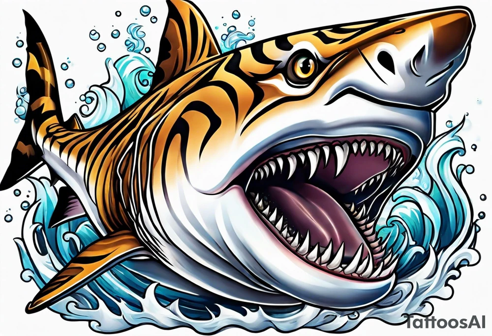 tiger shark with cool texture pattern top view tattoo idea