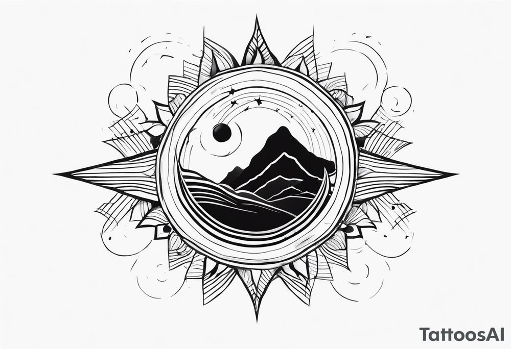 sol assimétrico com raios ondulados tattoo idea