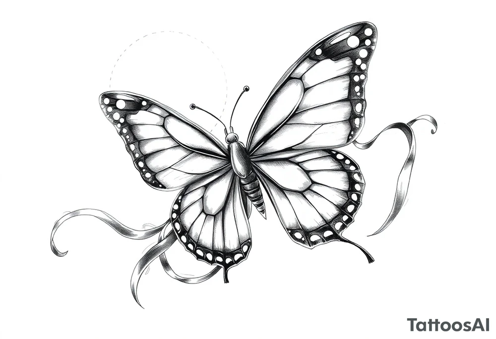 ethereal butterfly with flowing silk ribbons in moonlight tattoo idea