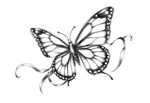 ethereal butterfly with flowing silk ribbons in moonlight tattoo idea