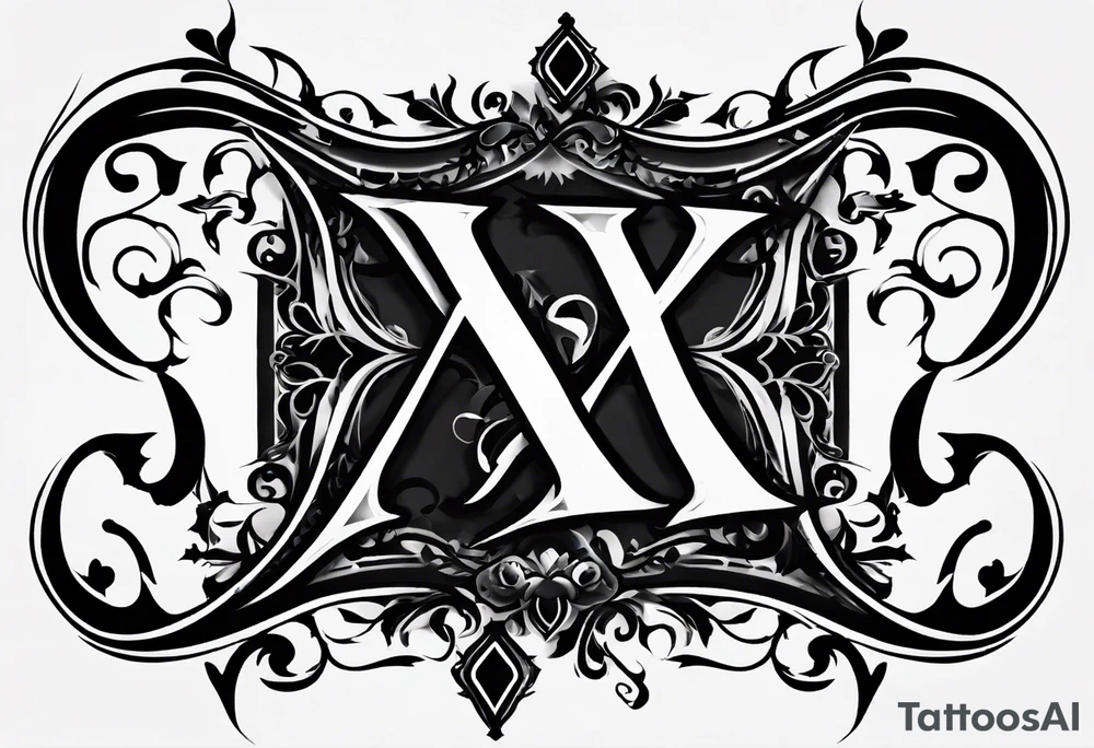 I need a tattoo design that only includes the letters X and I, with a dark and gothic style. tattoo idea
