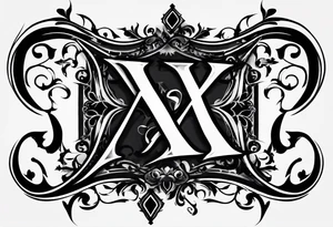 I need a tattoo design that only includes the letters X and I, with a dark and gothic style. tattoo idea