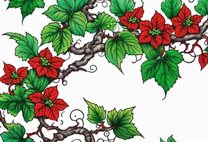 Poison oak vines with red a green coloration to wrap around leg and hips tattoo idea