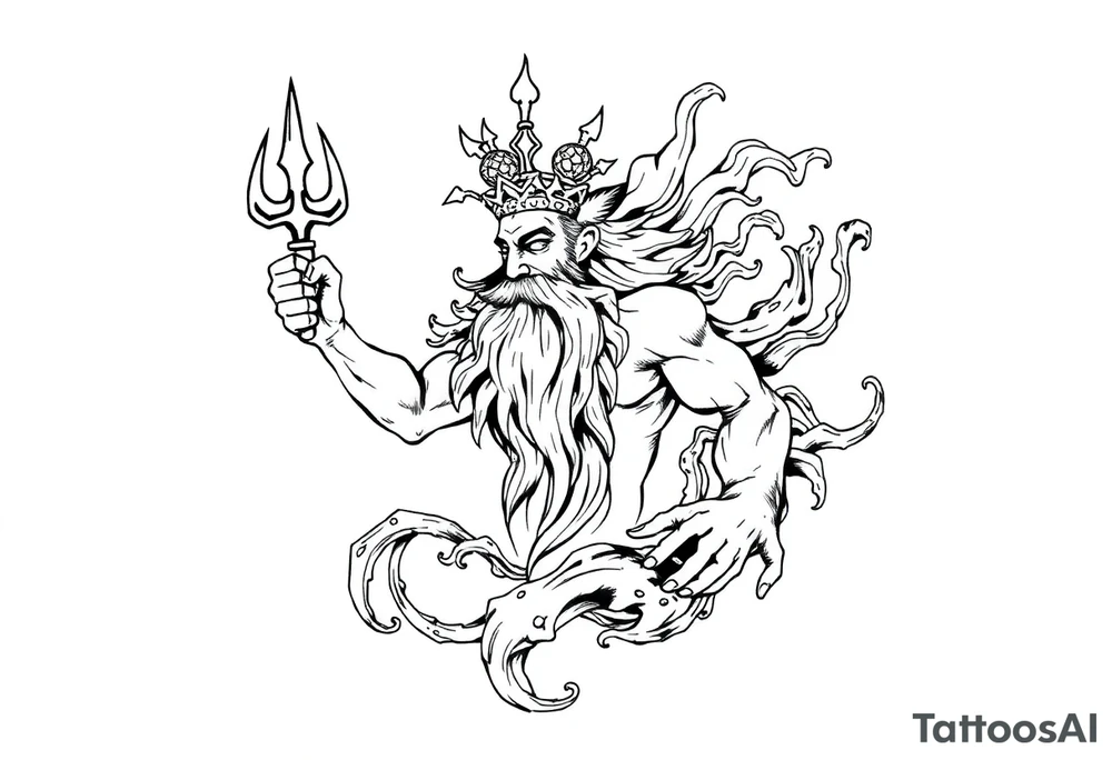god of sea under water tattoo idea