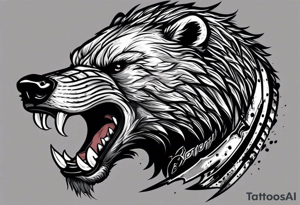 Draw me psychopath Honey Badger/Berserker with aggressive full body, killer face with a scary smile, very long nails and he attacks like a Bloody Assassin/Warrior/Gladiator to us and also, he has very deadly looking. He fights with his nails. Everybody scares after their first sight. Give me horror type Badger Tattoo. I want to see his Realistic full body. tattoo idea