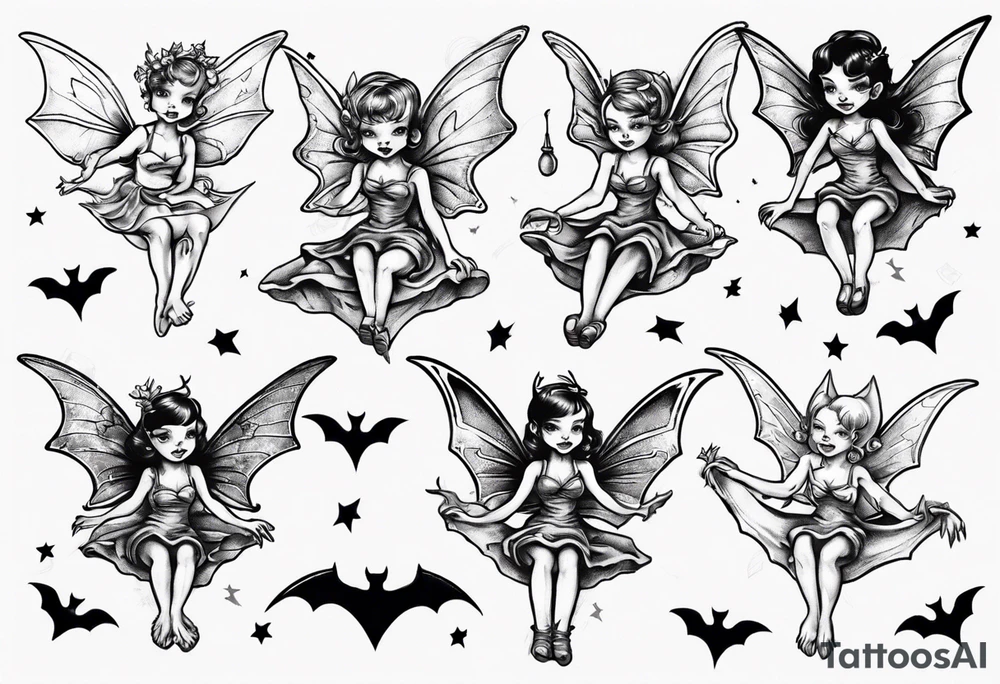 Tiny fairy riding on a bat tattoo idea