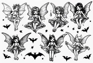 Tiny fairy riding on a bat tattoo idea