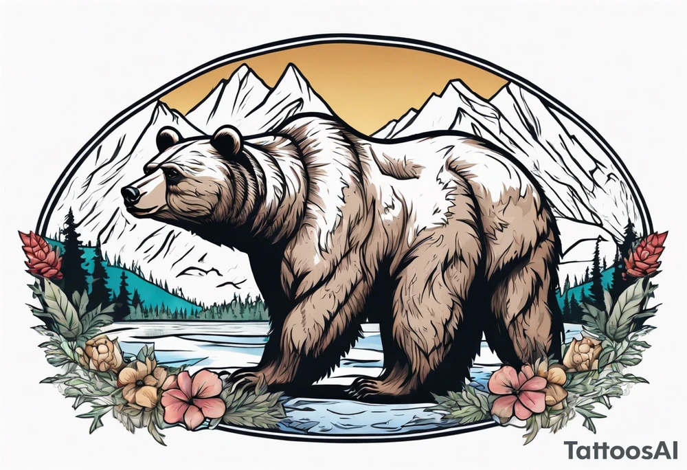 Bear with British Columbia landscape inside of it. tattoo idea