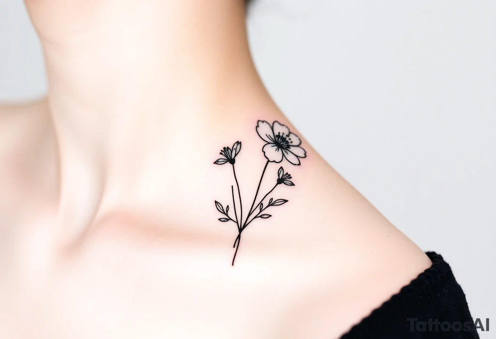 Small Cosmos narcissus chrysanthemum fine line bouquet tattoo idea