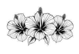 3 Tribal Hibiscus flowers with the work “waloy” over them and the letters “svs” within the tribal flowers with each letters on each flowers tattoo idea