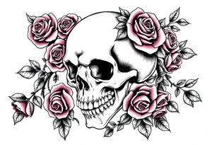 gothic skull intertwined with climbing roses and thorny vines tattoo idea