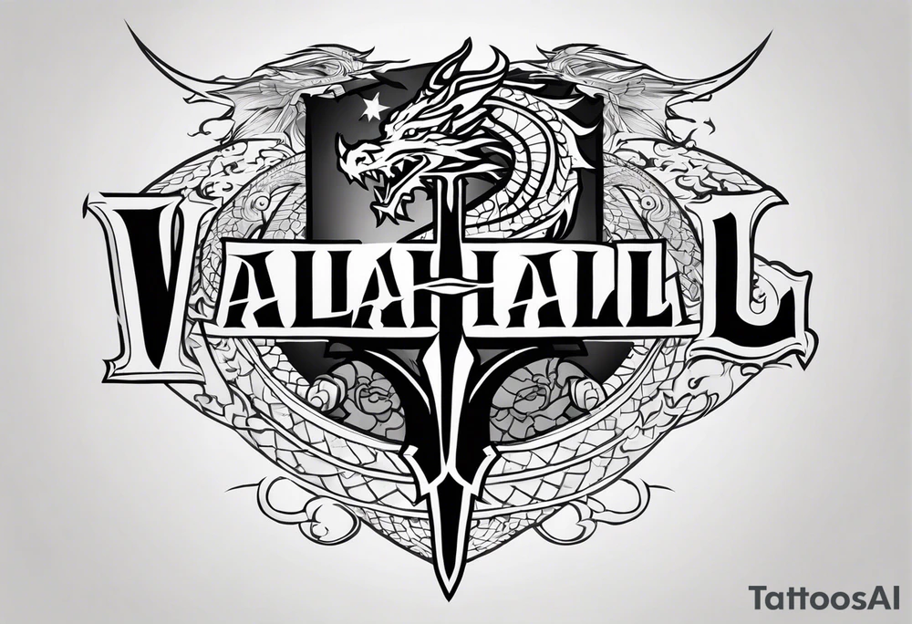 Valhalla  dragon sword stairwell tattoo idea