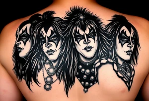Create art for a sleeve tattoo. All four members of KISS but in the style of Pushead tattoo idea