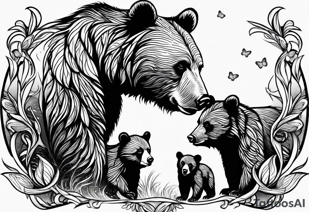 mother bear with cub facing each other looking at each other tattoo idea