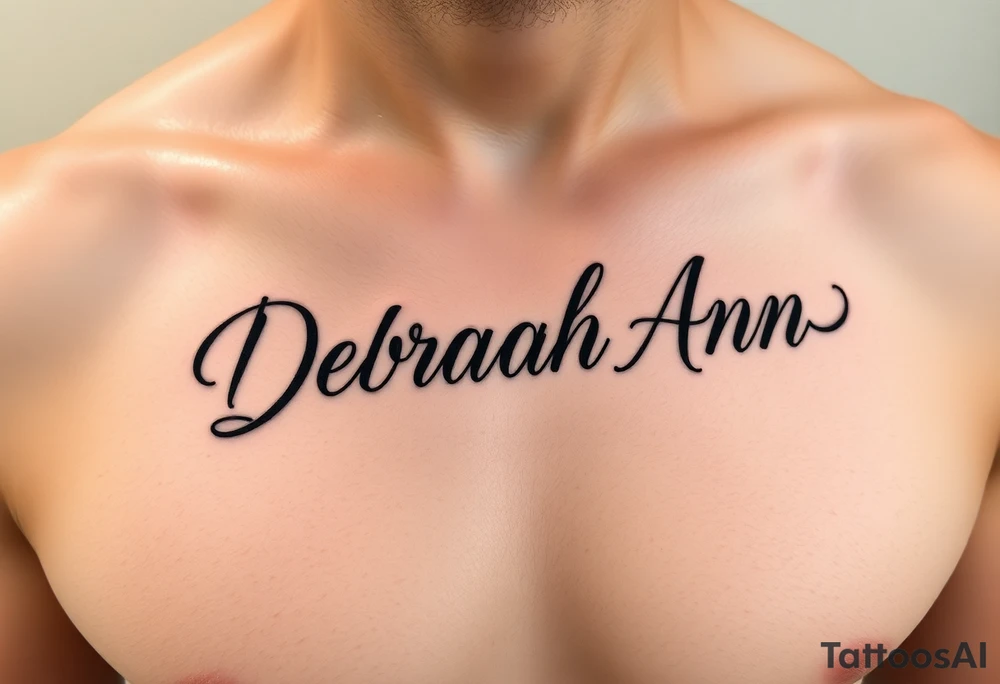 Deborah Ann in cursive in chest tattoo idea