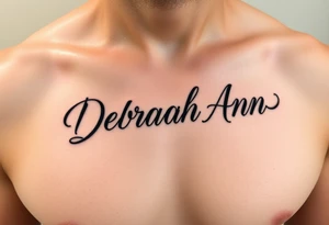 Deborah Ann in cursive in chest tattoo idea