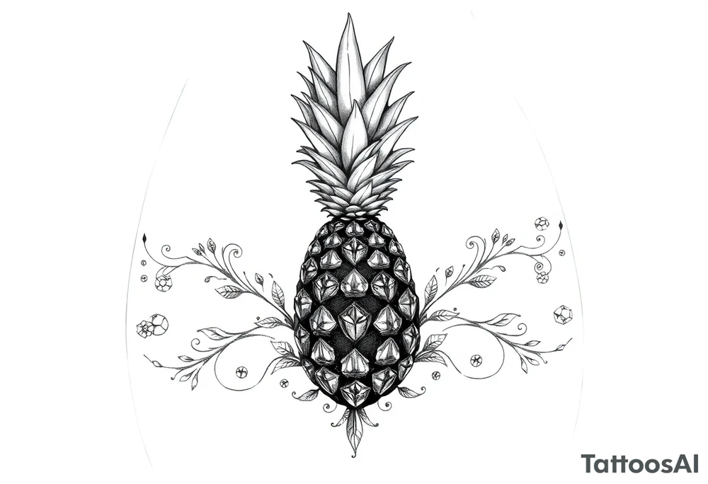 To cover pubic area vagina and anus using a pineapple with diamonds and magestic tattoo idea