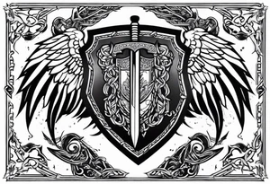 Valhalla sword  fire chains shield wings tattoo idea