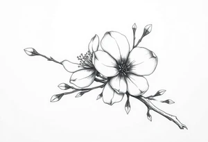 Elongated Cherry blossom with round petals tattoo idea