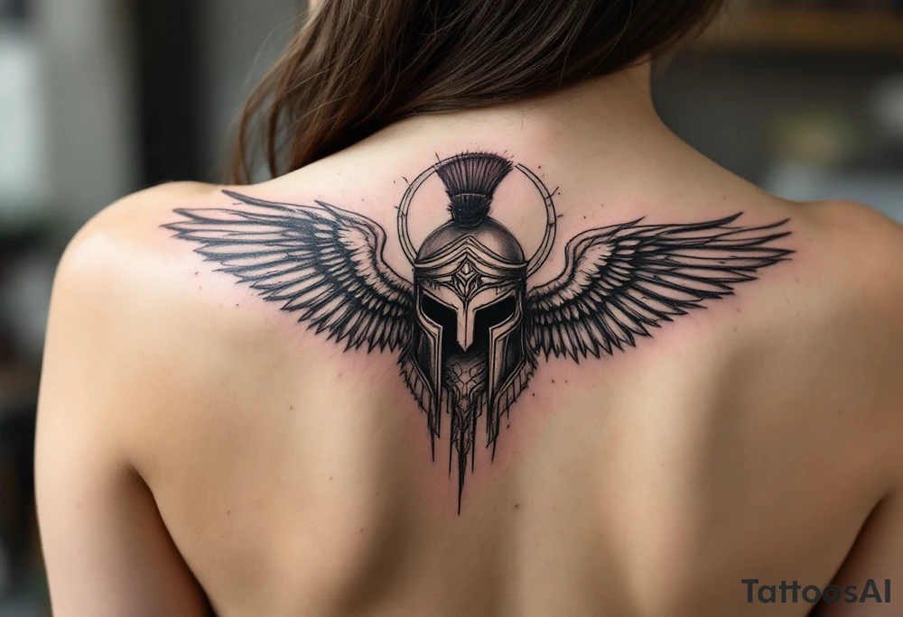 forearm tattoo of a spartan warrior with angel wings tattoo idea